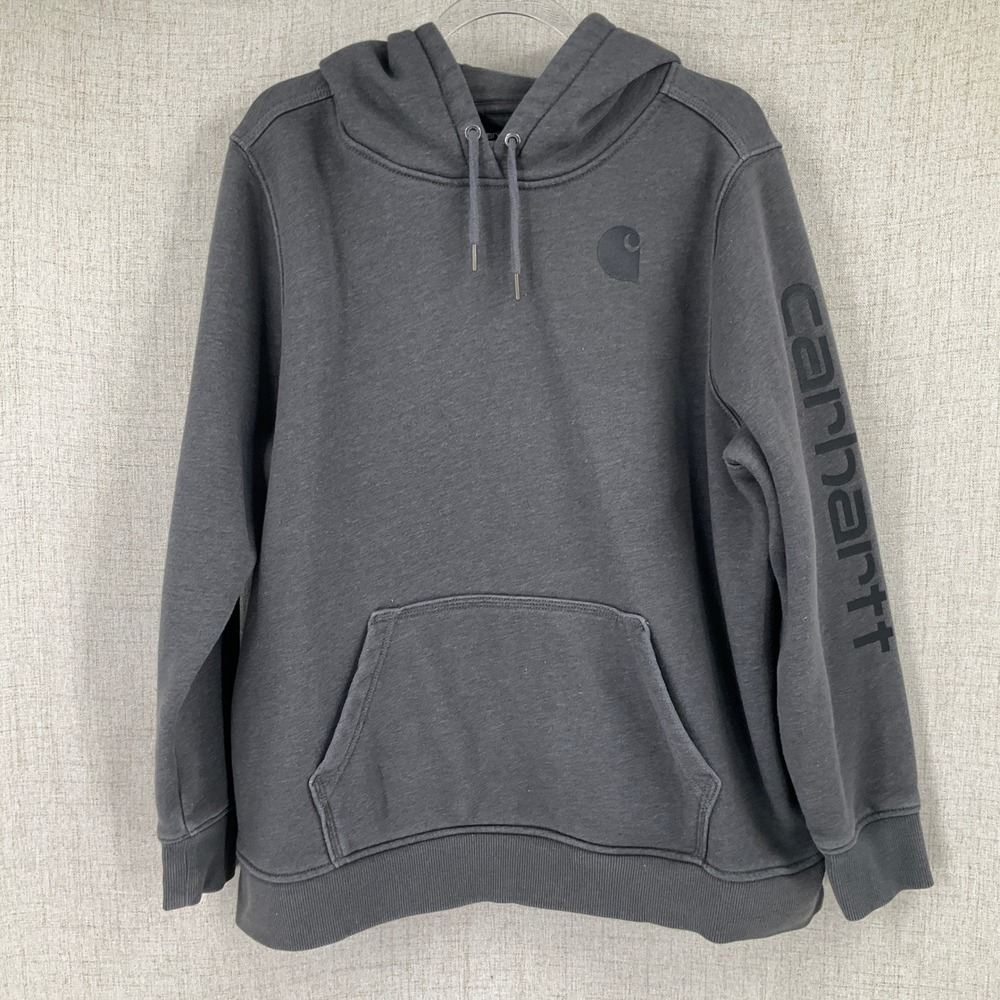 Carhartt Hoodie Womens XXL Charcoal Gray Relaxed Fit Logo Sleeve Casual Workwear